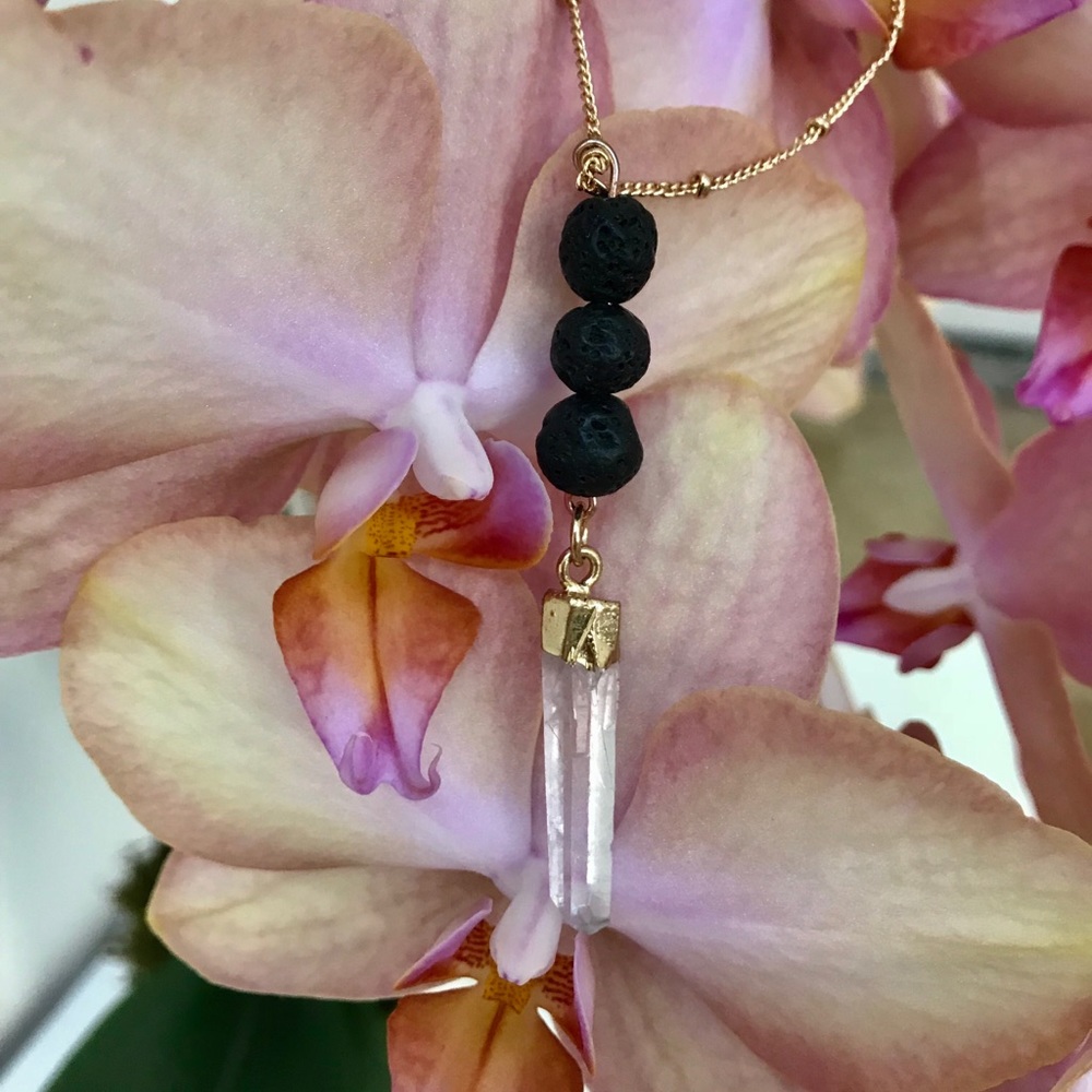 Quartz and Lava Bead Necklace